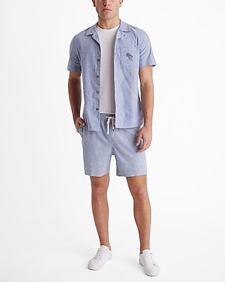 7" Linen-Blend Drawstring Elastic Waist Shorts