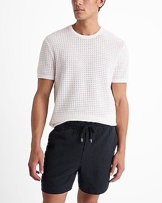 7" textured cotton drawstring elastic waist shorts