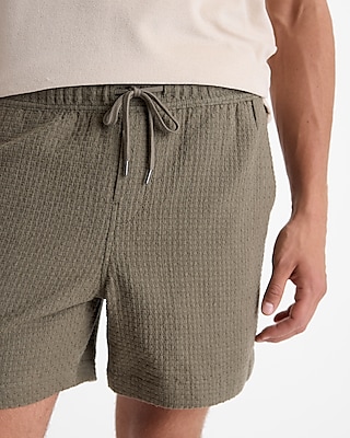 7" Textured Cotton Drawstring Elastic Waist Shorts