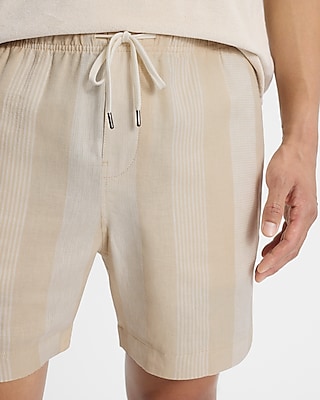 7" Striped Linen-Blend Drawstring Elastic Shorts