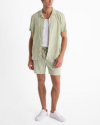 7" Dot Pattern Linen-Blend Drawstring Elastic Waist Shorts