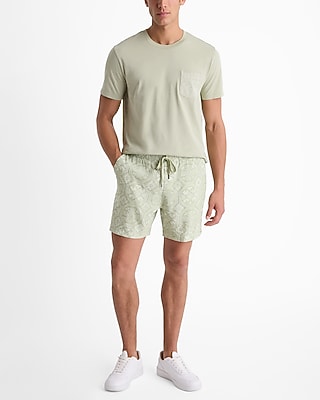 7" Dot Pattern Linen-Blend Drawstring Elastic Waist Shorts