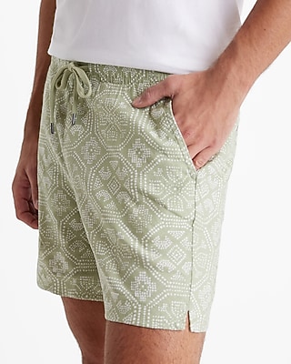 7" Dot Pattern Linen-Blend Drawstring Elastic Waist Shorts
