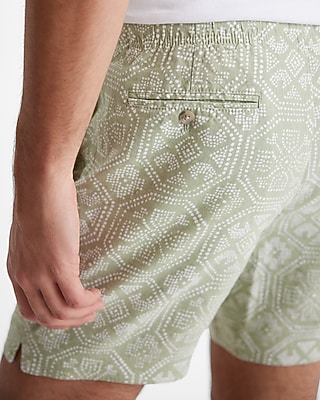 7" Dot Pattern Linen-Blend Drawstring Elastic Waist Shorts