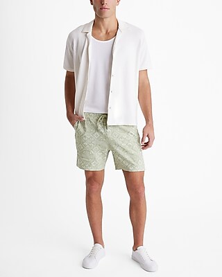 7" Dot Pattern Linen-Blend Drawstring Elastic Waist Shorts