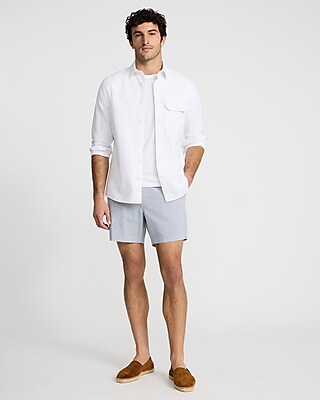 6" Mini Houndstooth Linen-Blend Shorts
