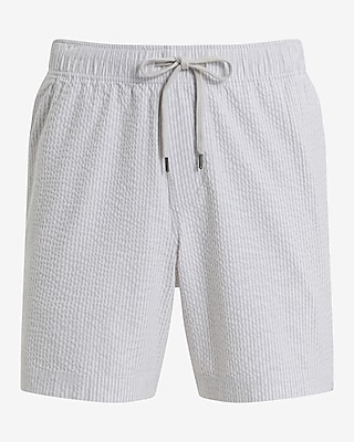 6" Seersucker Drawstring Elastic Waist Shorts