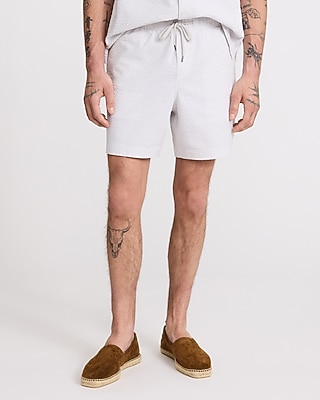 6" Seersucker Drawstring Elastic Waist Shorts
