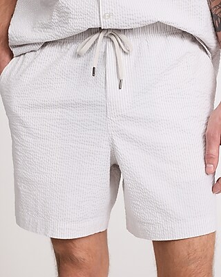 6" Seersucker Drawstring Elastic Waist Shorts