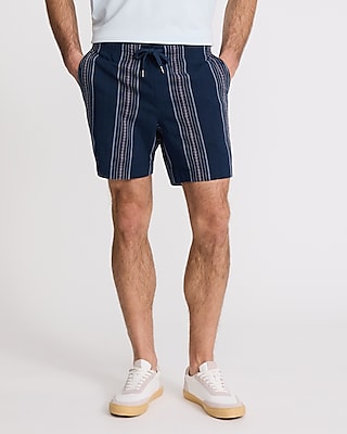 6" Embroidered Geo Striped Drawstring Elastic Waist Shorts