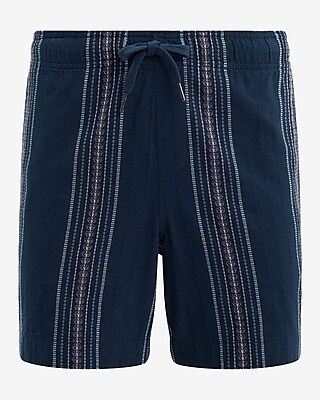 6" Embroidered Geo Striped Drawstring Elastic Waist Shorts