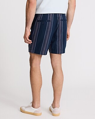 6" Embroidered Geo Striped Drawstring Elastic Waist Shorts