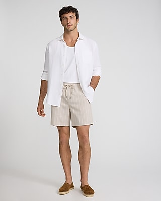 6" Striped Cotton Stretch Drawstring Elastic Waist Shorts