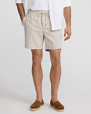 6" Striped Cotton Stretch Drawstring Elastic Waist Shorts