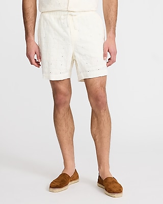6" Textured Crochet Elastic Waist Shorts