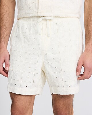 6" Textured Crochet Elastic Waist Shorts