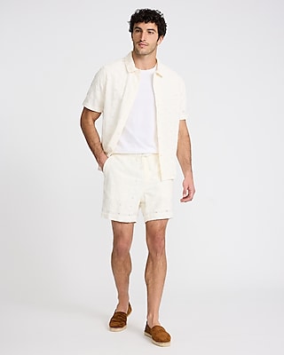 6" Textured Crochet Elastic Waist Shorts
