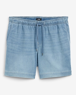 6" Slim Chambray Stretch Drawstring Elastic Waist Shorts