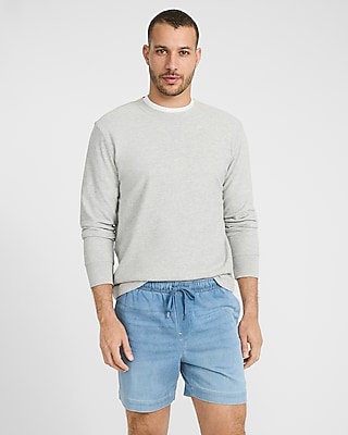 6" Slim Chambray Stretch Drawstring Elastic Waist Shorts