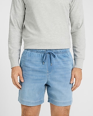 6" Slim Chambray Stretch Drawstring Elastic Waist Shorts