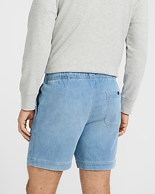 6" Slim Chambray Stretch Drawstring Elastic Waist Shorts