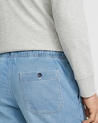 6" Slim Chambray Stretch Drawstring Elastic Waist Shorts