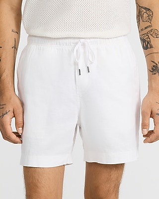 6" Linen-blend Drawstring Elastic Waist Short