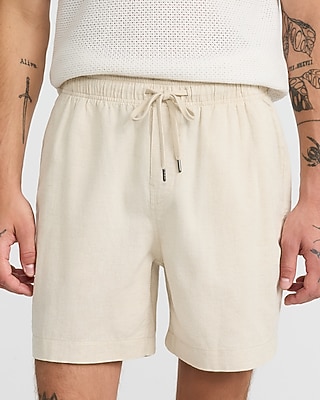 6" Linen-blend Drawstring Elastic Waist Short