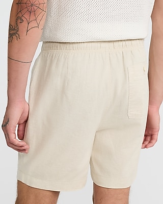 6" Linen-blend Drawstring Elastic Waist Short