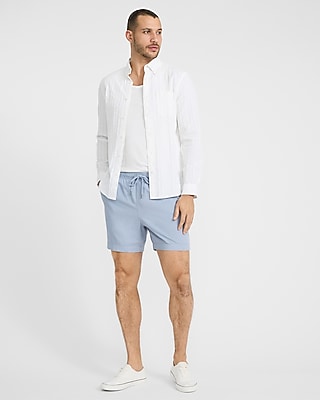 6" Linen-blend Drawstring Elastic Waist Short