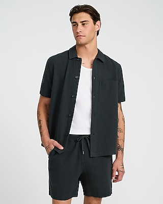 6" Waffle Textured Cotton Drawstring Elastic Waist Short