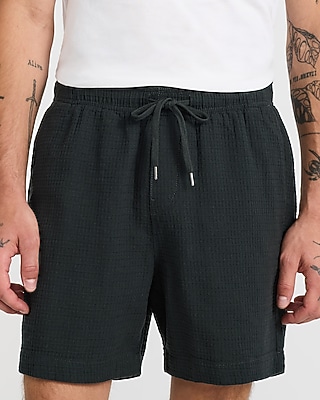 6" Waffle Textured Cotton Drawstring Elastic Waist Short