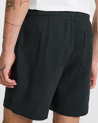 6" Waffle Textured Cotton Drawstring Elastic Waist Short