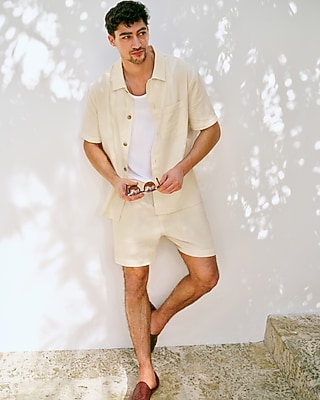 6" Waffle Textured Cotton Drawstring Elastic Waist Short