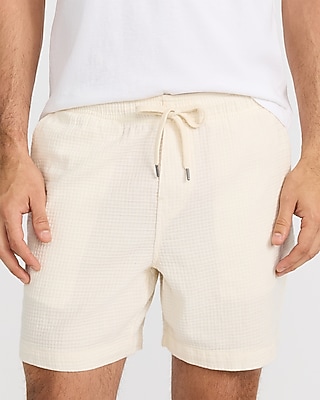 6" Waffle Textured Cotton Drawstring Elastic Waist Short