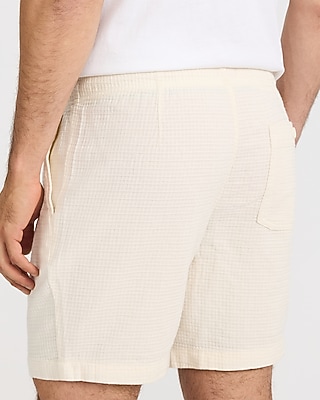 6" Waffle Textured Cotton Drawstring Elastic Waist Short