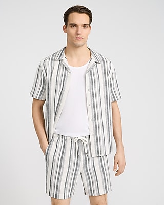 6" Slim Textured Striped Drawstring Elastic Waist Short