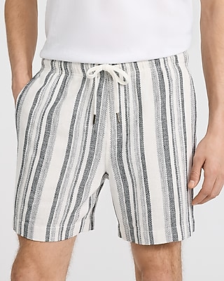 6" Slim Textured Striped Drawstring Elastic Waist Short