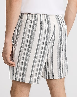 6" Slim Textured Striped Drawstring Elastic Waist Short