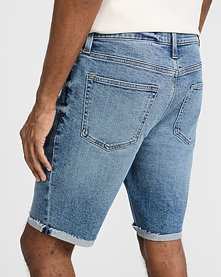 10" Light Wash Stretch Slim Denim Shorts