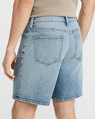 8" Light Wash Stretch Loose Denim Shorts