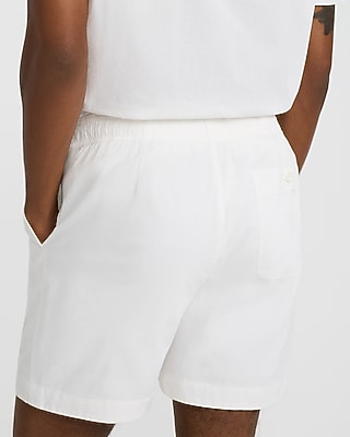 6" Embroidered Floral Ivory Cotton Drawstring Elastic Waist Short