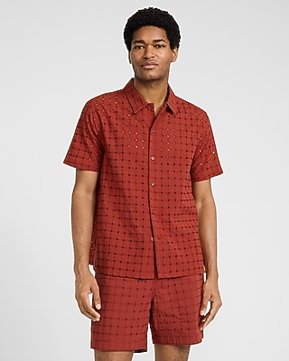 6" Textured Check Eyelet Cotton Drawstring Elastic Waist Short