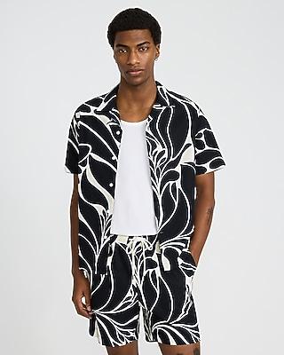 Textured Jacquard Cotton-blend Short Sleeve Shirt | Express