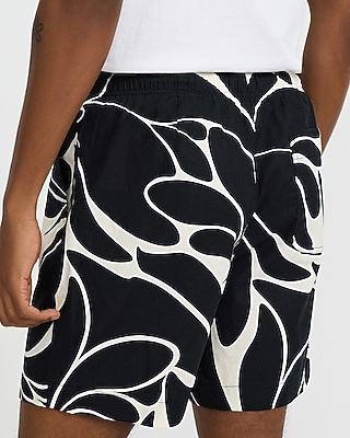 6" Slim Abstract Contrast Linen-Blend Drawstring Elastic Waist Short