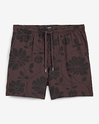 6" Slim Textured Floral Jacquard Drawstring Elastic Waist Short