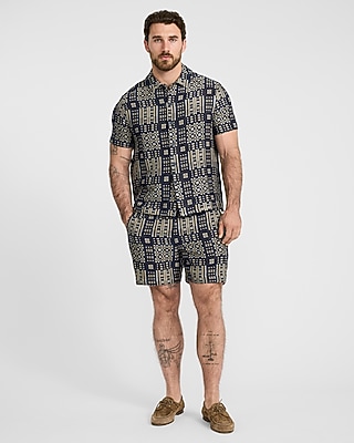 6" Slim Textured Jacquard Drawstring Elastic Waist Short