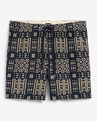 6" Slim Textured Jacquard Drawstring Elastic Waist Short