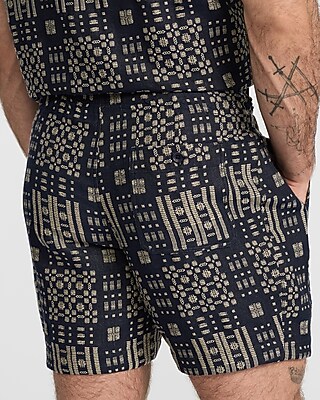 6" Slim Textured Jacquard Drawstring Elastic Waist Short