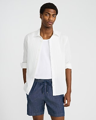 6" Chambray Cotton Stretch Drawstring Elastic Waist Shorts